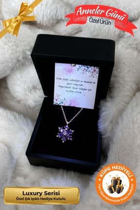 Luxury Serisi Işıklı Hediye Kutulu Anneler Günü İçin Rose Mor Lotus Çiçeği Anne Hediyesi Kolye