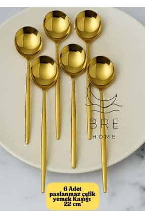 6 adet paslanmaz çelik gold renk titanyum kaplama yemek kaşığı