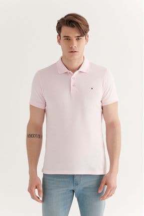 Erkek Açık Pembe %100 Pamuk Serin Tutan Polo Yaka T-shirt E001004