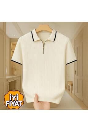 %100 Pamuk Triko Polo Yaka Fermuarlı Tişört Şık Ve Kaliteli Erkek T-shirt Yeni