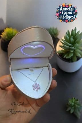 925 Ayar Gümüş Pembe Zirkon Taşlı Manolya Çiçeği Gümüş Kadın Kolye-anneler Günü Özel
