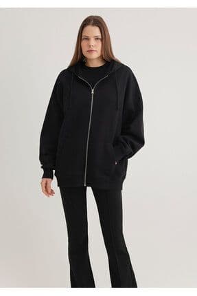 Kapüşonlu Fermuarlı Siyah Sweatshirt 1610221-900