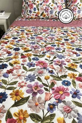 %100 Pamuk Kapitone Dijital Baskılı Yatak Örtüsü – Botanic Bloom Çift Kişilik 200x230 cm