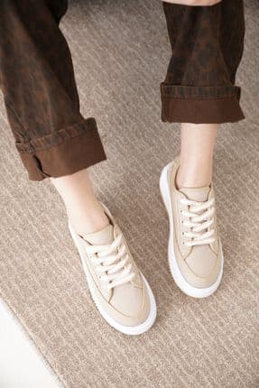 D094 Kadın Sneaker Yüksek Taban Bağcıklı Bez Spor Ayakkabı