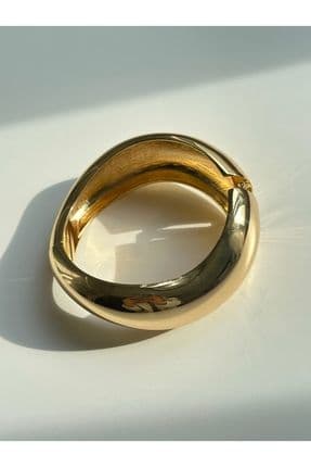 1 Adet 316l Çelik Kalın Kelepçe Bileklik Dalgalı Bilezik 14k Altın Kaplama Renk Gold