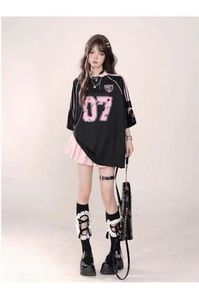 Ribbon 07 Pink & Black Oversize Unisex Forma Tshirt -Minga London