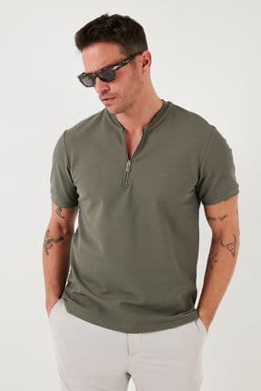 Pamuklu Regular Fit Yarım Fermuarlı T Shirt Erkek T Shirt 5902653