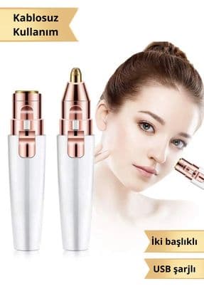 Şarjlı 2 Başlıklı Yüz Kaş Bıyık Tüy Alma Aleti – Usb Epilatör, Işıklı Pratik Epilasyon Cihazı