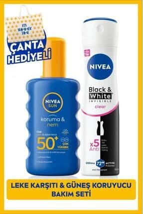Sun Güneş Koruyucu Vücut Spreyi 200ml, Spf50 Ve Sprey Deodorant Black & White Invisible Clear 150ml