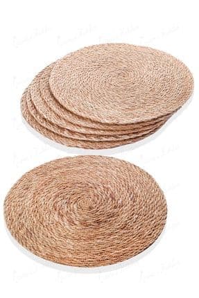 6 Adet Bambu Rattan El Yapımı Amerikan Servis