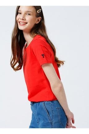 Bisiklet Yaka Basic Düz Kırmızı Kadın T-shirt - Tengız