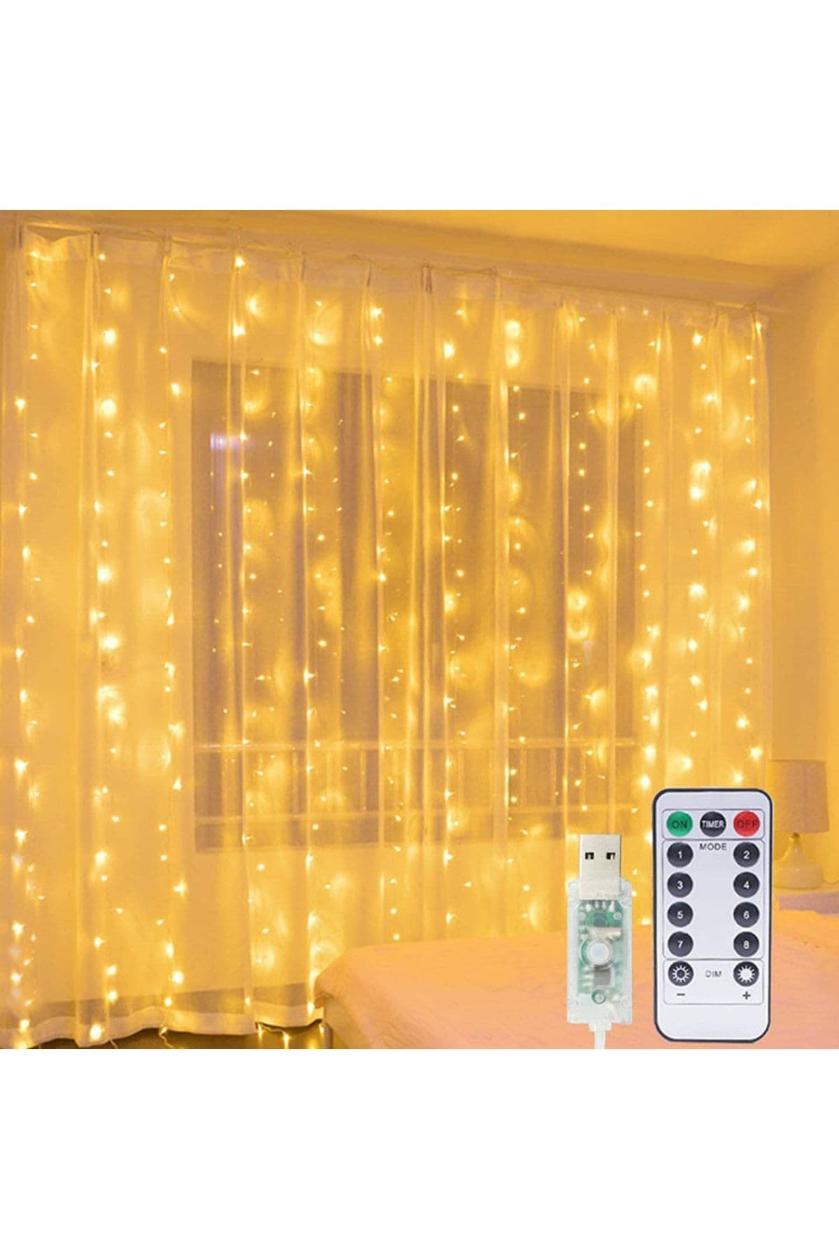 ledison Kumandalı 8 Ayrı Moda Sahip 3mx3m ( 300 Cm X 300 Cm ) Perde Led Peri Led Usb