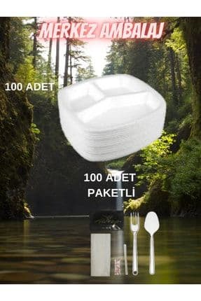 Mevlid Için Köpük Tabak 3 Gözlü 100 Adet + 100 Adet Ikram Seti Beraber (piknik Seti)