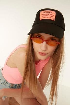 14279 Neon Orange Designed Armalı Siyah Vizör Kep