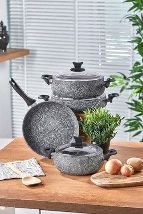 Taç Master Cook Tombik 7 Parça Tencere Seti Gri