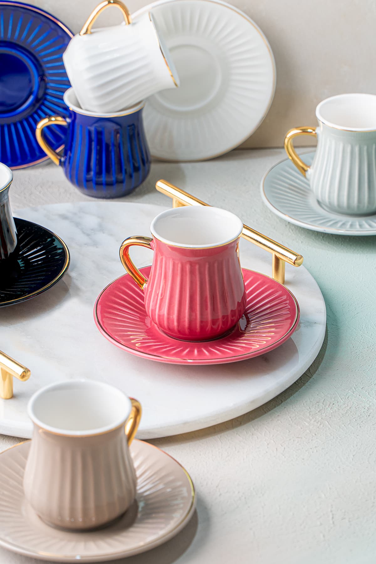 ACAR Lena Gold Yaldız Renkli 6 Kişilik Porselen Kahve Fincanı Takımı