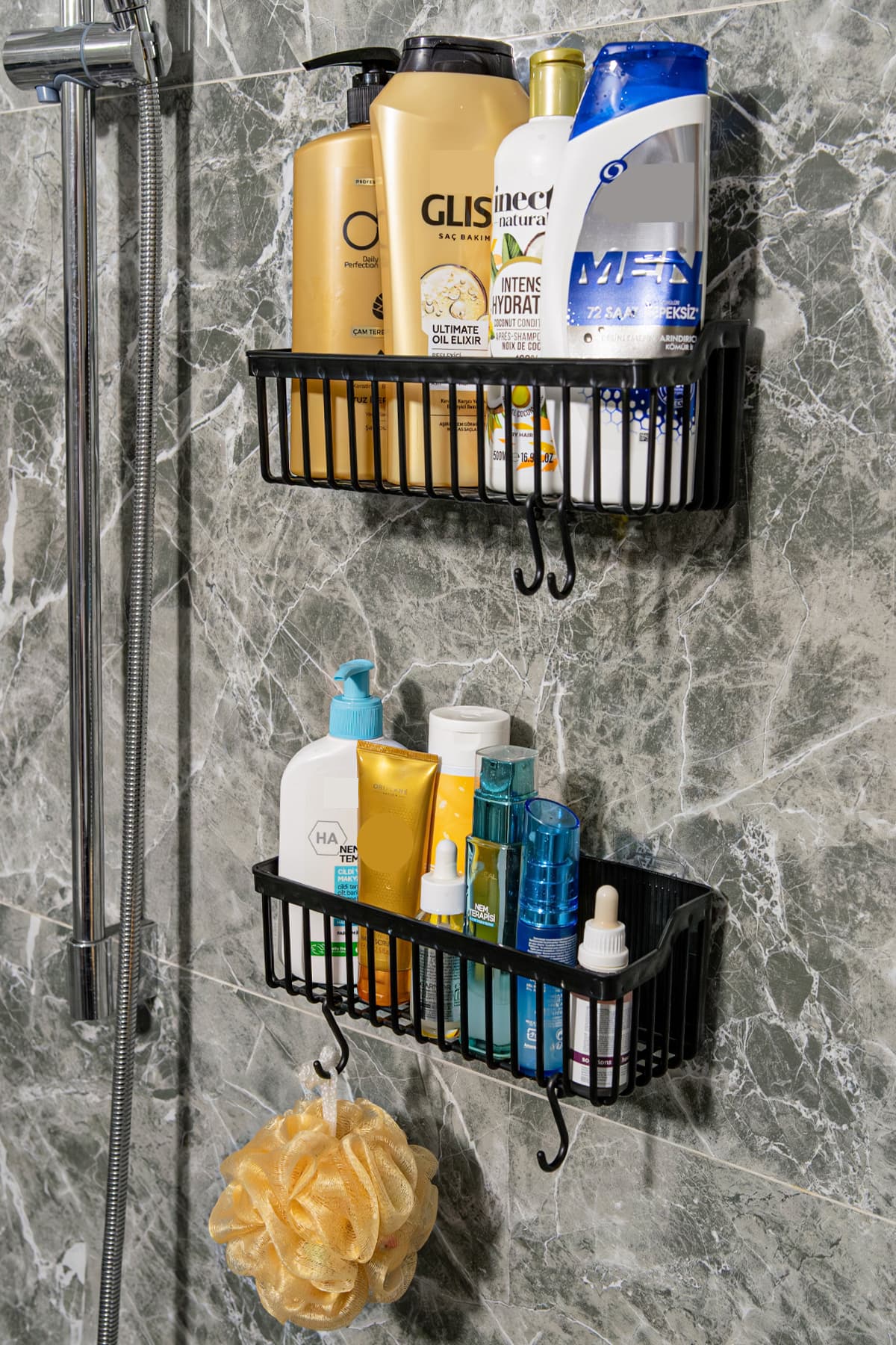 ATA HOME Banyor Yapışkanlı Banyo Rafı, 2'li Banyo Düzenleyici, Duş Rafı Organizer Şampuanlık, Plastik
